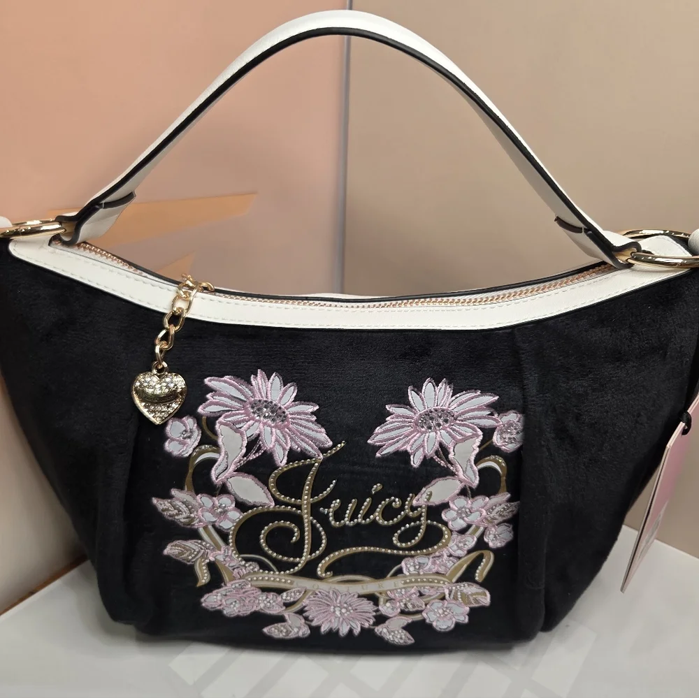 🖤▪️Juicy Couture ▪️Black and Pink Juicy In bloom  Hobo Bag